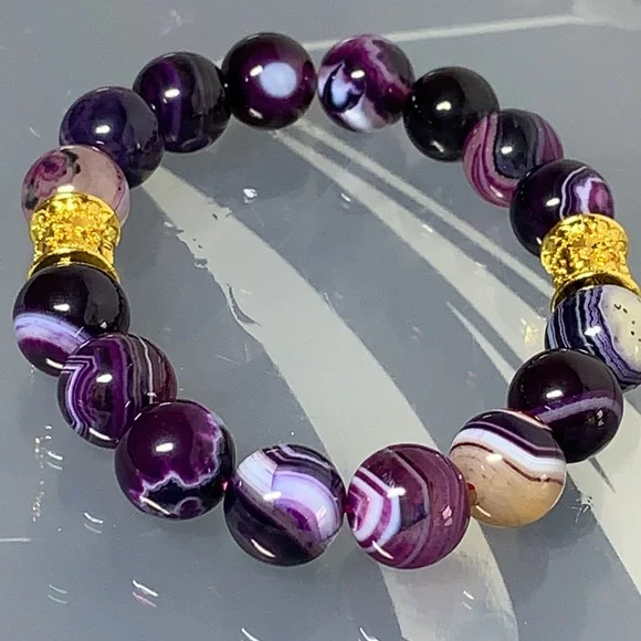 BANDED AGATE STONES NATURAL BRACELET size 6” - Picture 2 of 7